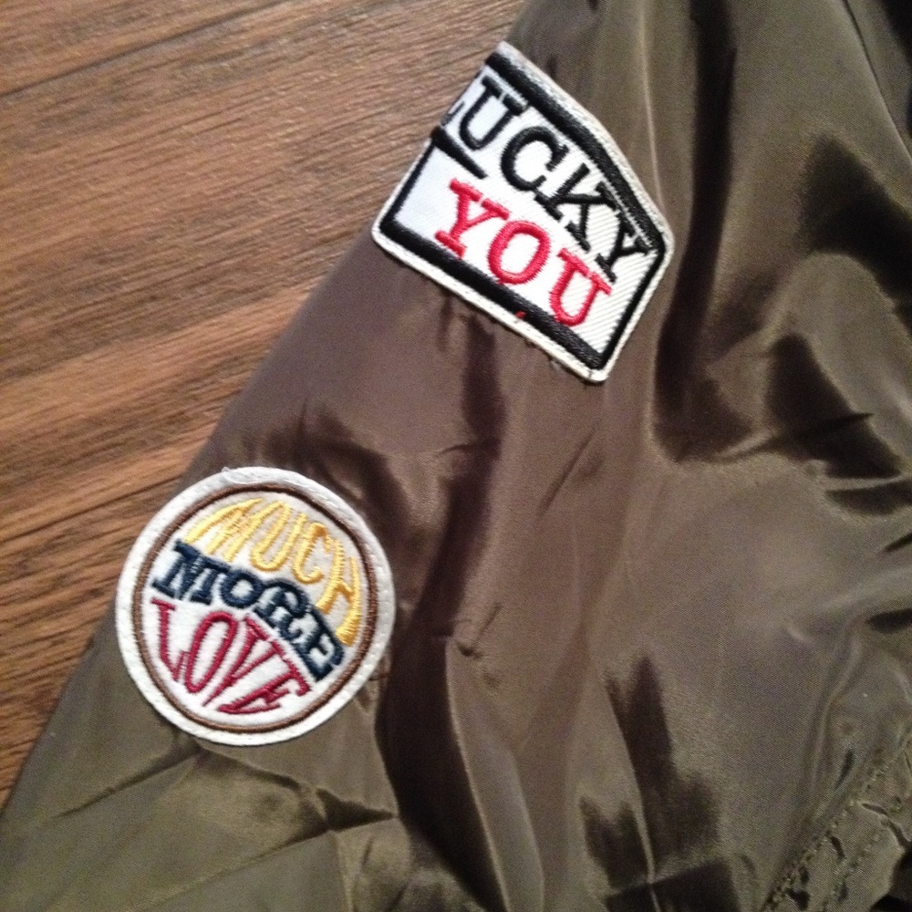 Olive Green #5 big logo patch bomber jacket Coat‎ - Picture 8 of 8